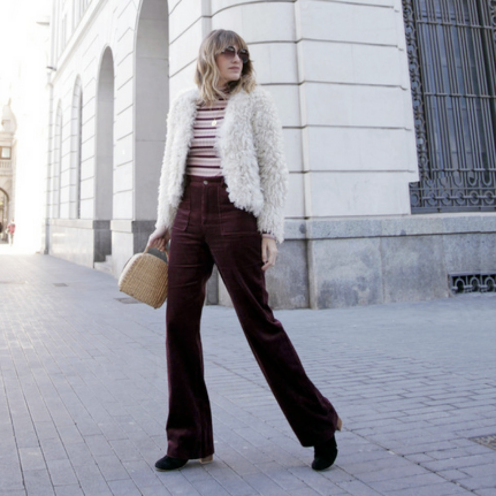 Zara High Waisted Burgundy Corduroy Pant